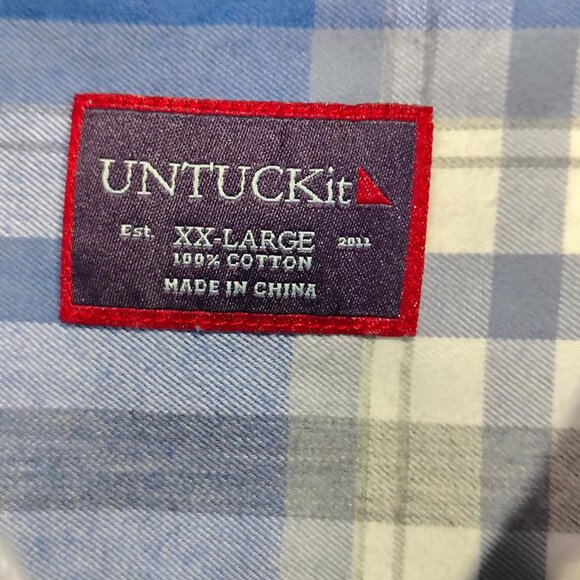 UNTUCKit FIANO Shirt Mens Size XXL Blue Check Plaid Long Sleeve Cotton Button Do - Picture 4 of 12
